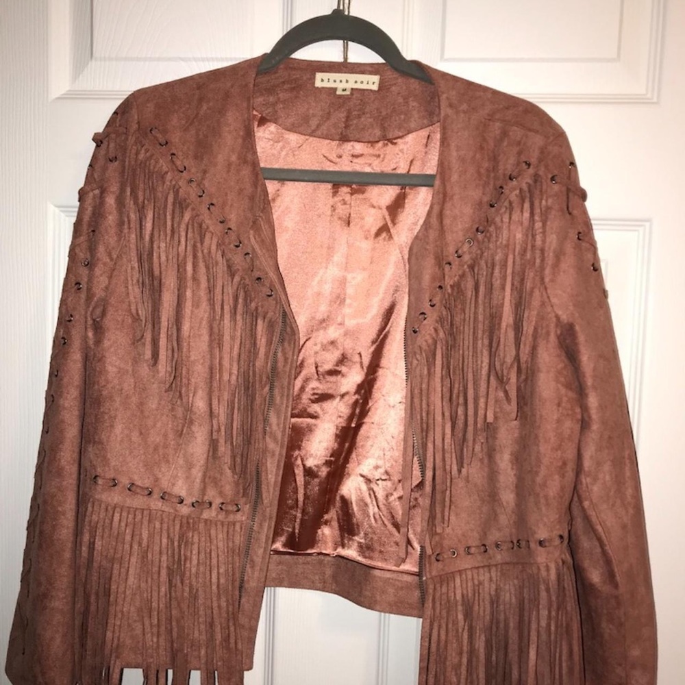 Blush Noir suede fringe jacket, mauve